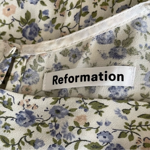 REFORMATION Tamra Dress Pixie Floral Blue White Size 4 Tie Waist Mini Pu… - Picture 5 of 13